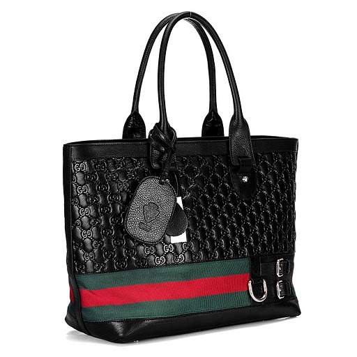1:1 Gucci 247574 Gucci Heritage Large Tote Bags-Black Guccissima Leather - Click Image to Close